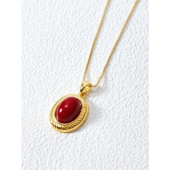 14K MOTF Gold Plated Premium Oval Charm Necklace - Picture 1 of 4
